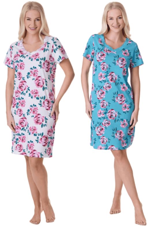 Camille 2 Pack Short Sleeved Summer Cotton Nighties - Breathable & Lightweight Nighties for Women