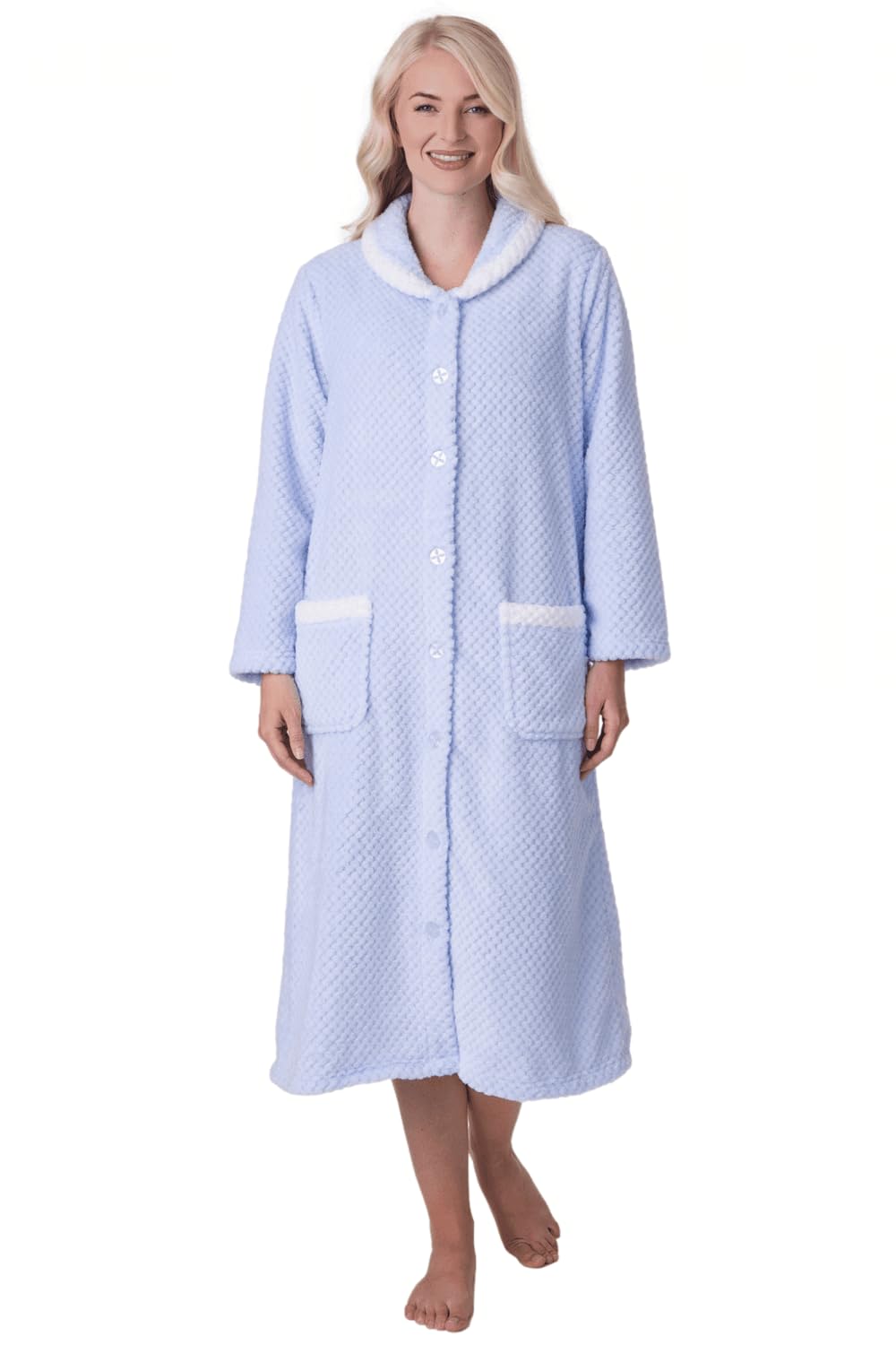 Camille Women's Supersoft Fleece Button Front Housecoat with Pockets