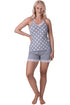 Women's Lightweight Spot Printed Cotton Sleeveless Top Pyjama Set with Elasticated Waist and Lace Detailing
