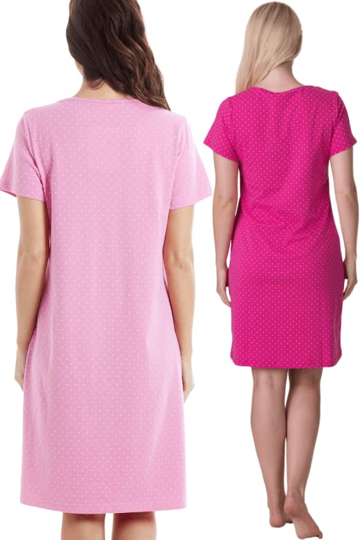 Camille 2 Pack Short Sleeved Summer Cotton Nighties - Breathable & Lightweight Nighties for Women