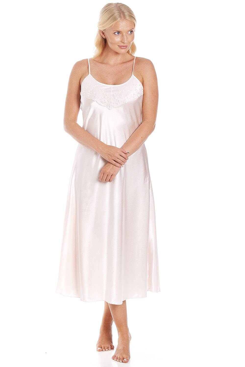 Womens Long Thin Strap Satin Chemises