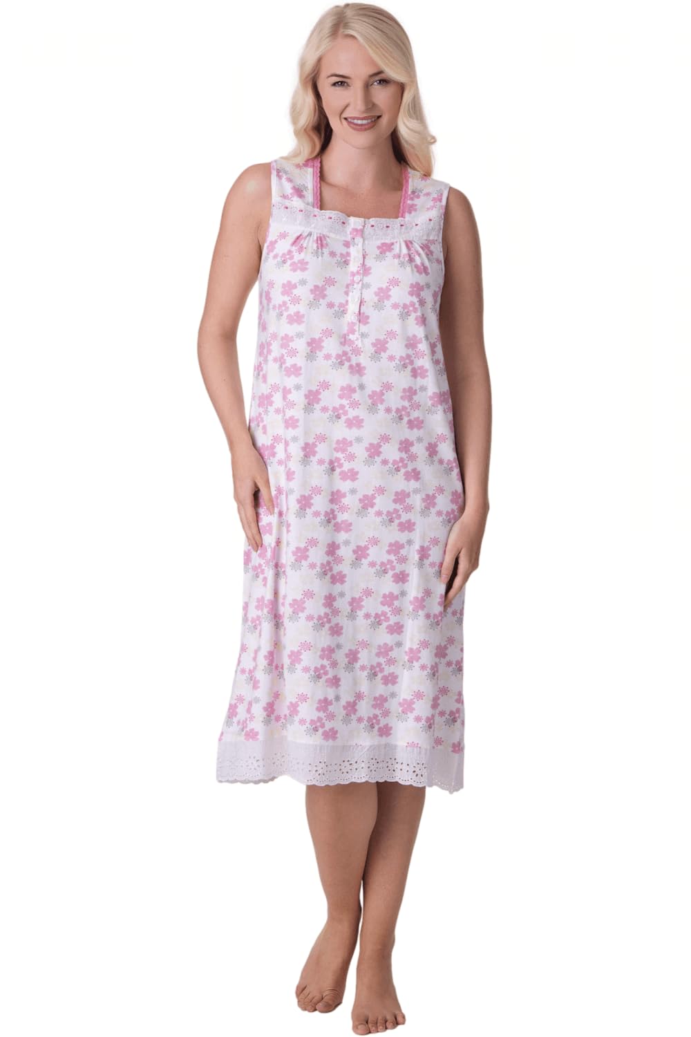 Womens Lightweight Jersey Cotton Sleeveless Floral Nightdresses 
