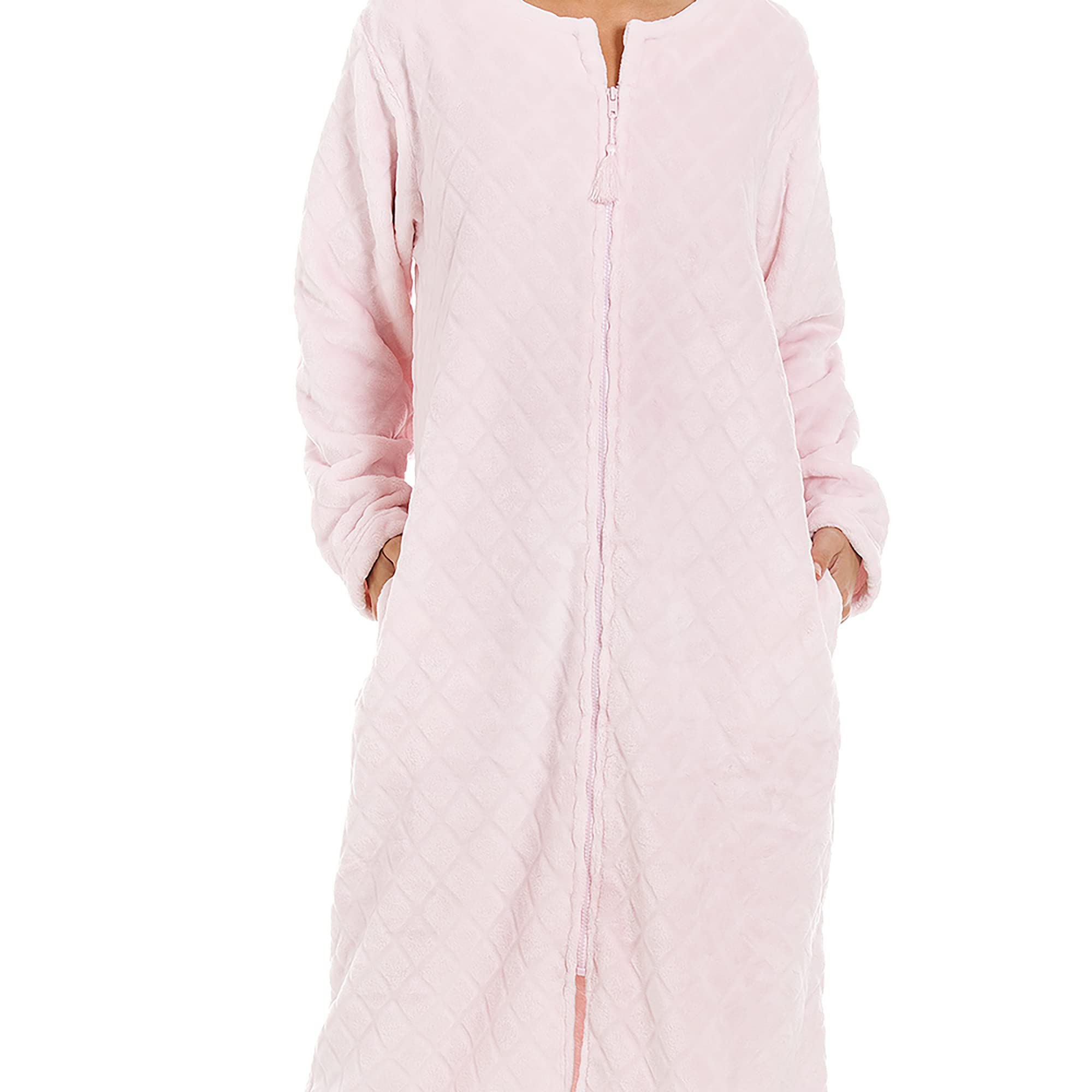 Womens Supersoft Light Pink Zip Up Diamond Print Housecoat