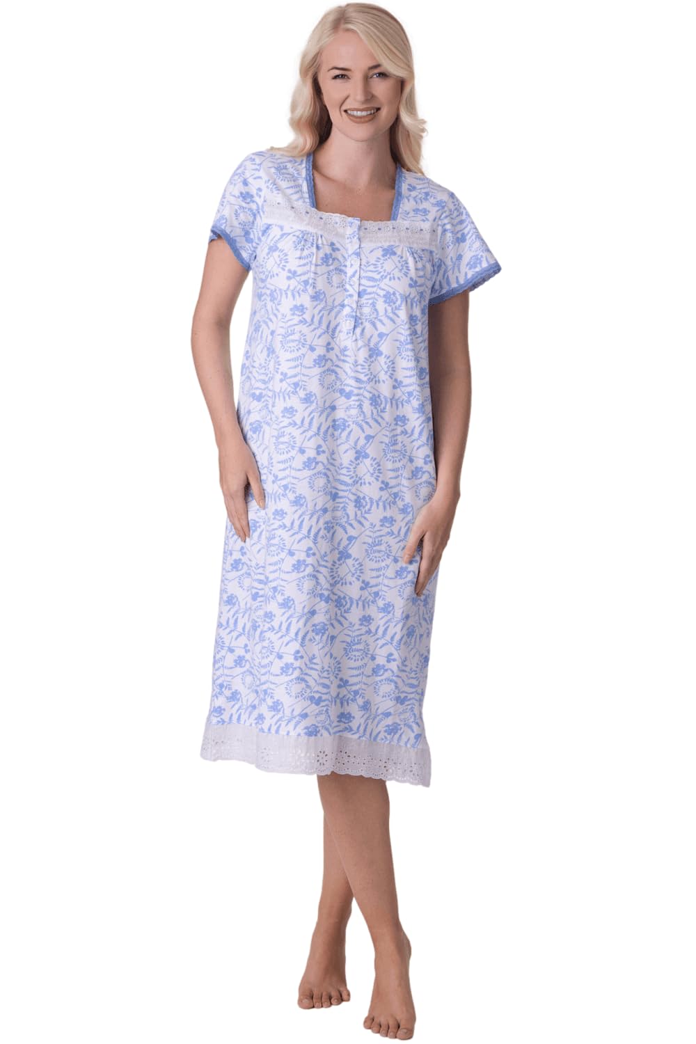 Womens Lightweight Jersey Cotton Short Sleeve Floral Nightdresses 