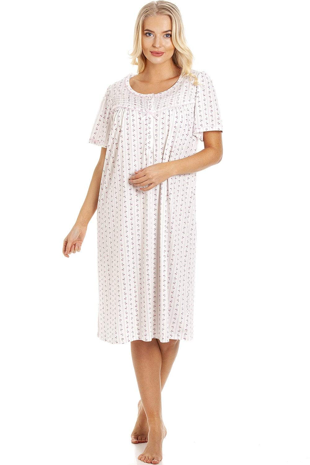 Womens Floral Pinstriped Short Sleeve Nightdresses