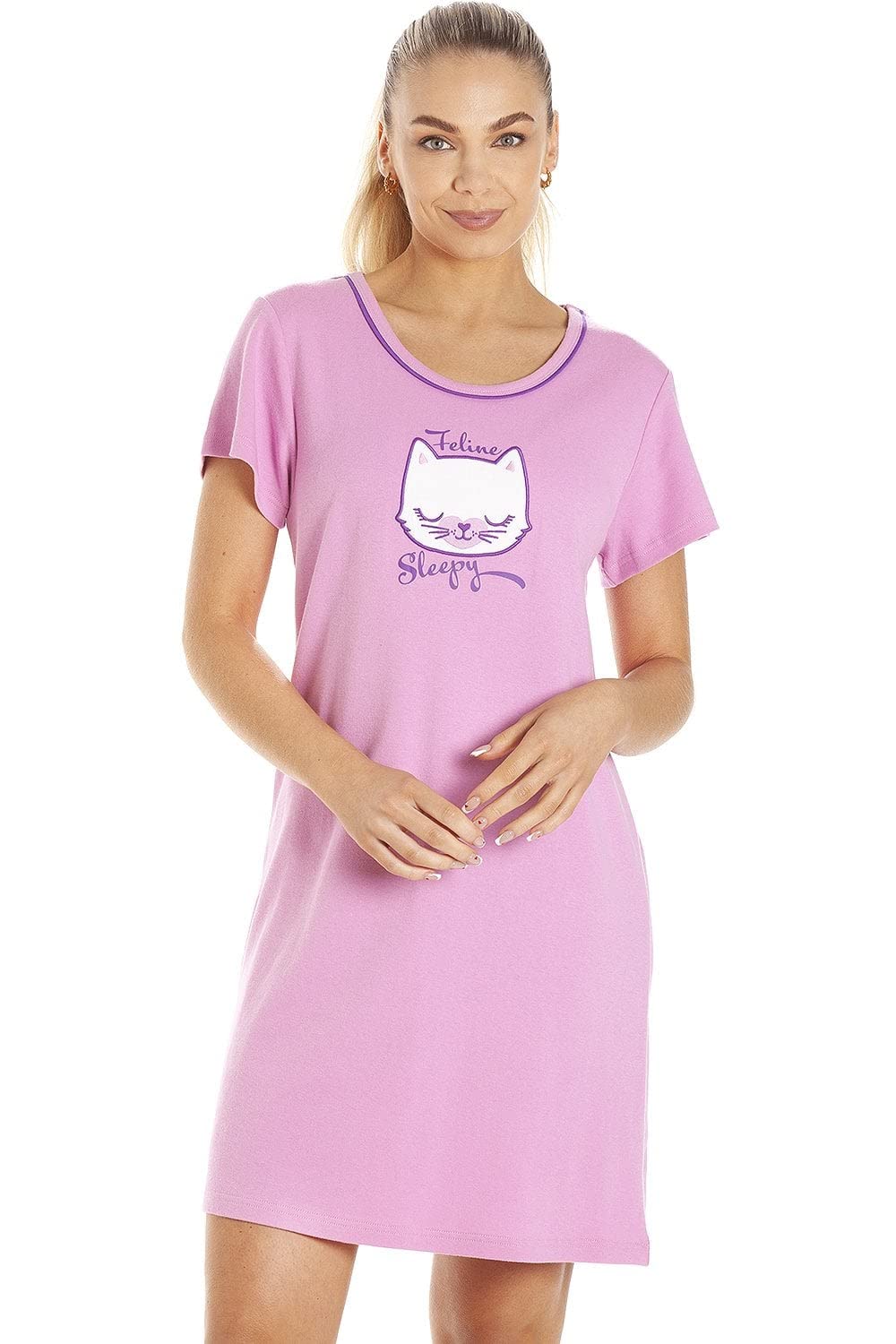 Womens Short Sleeve Pug & Cat Nightdresses