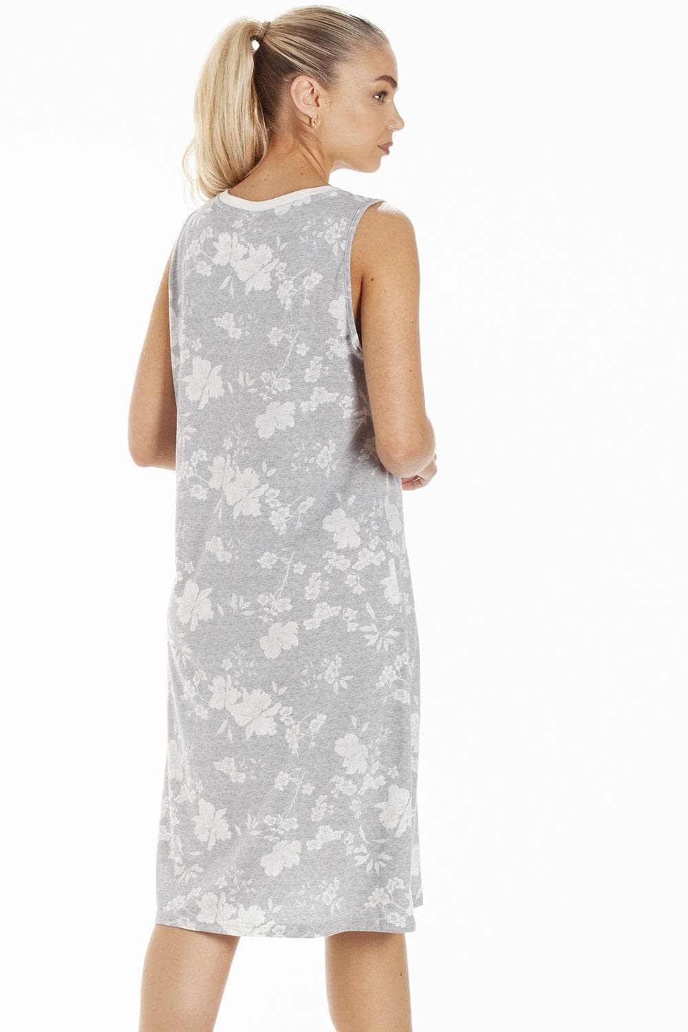 Womens Lightweight White Floral Sleeveless Nightdress