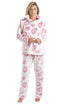 Camille Women's Pyjama Set in White Fleece Pink Heart Print Nightwear