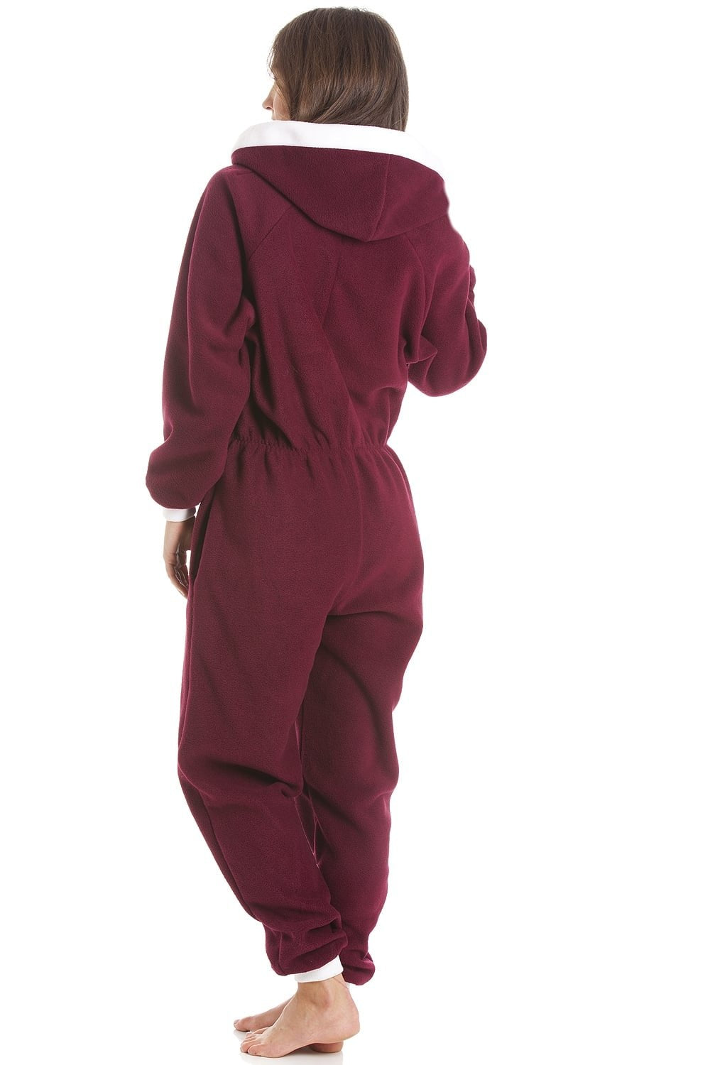 Burgundy Fleece Hooded All In One Onesie Pyjama