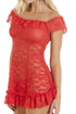 Camille Women's Sheer Lace Mesh Babydoll and G-String Knickers Red