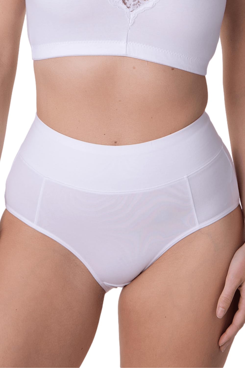 Camille Womens Four Pack Elasticated High Waisted Cotton Comfort Briefs White