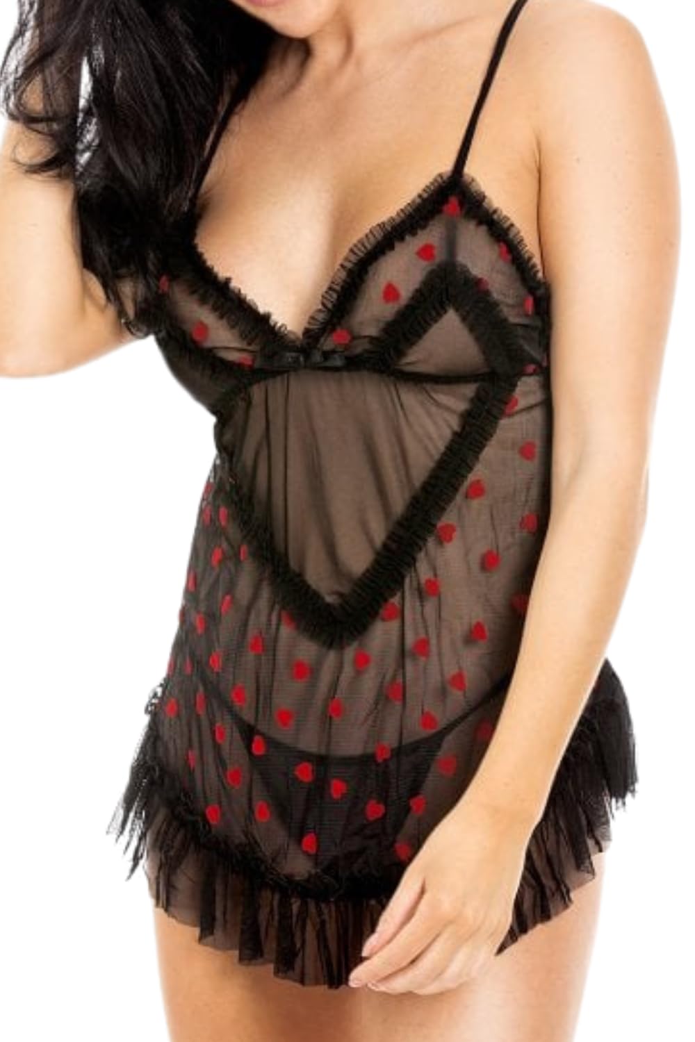 Camille Womens Sexy And Seductive Black Babydoll With Hearts