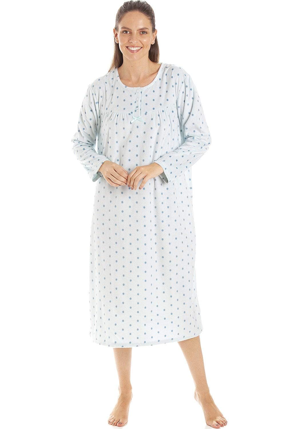 Classic Long Sleeve Polka Dot Soft Fleece Nightdresses