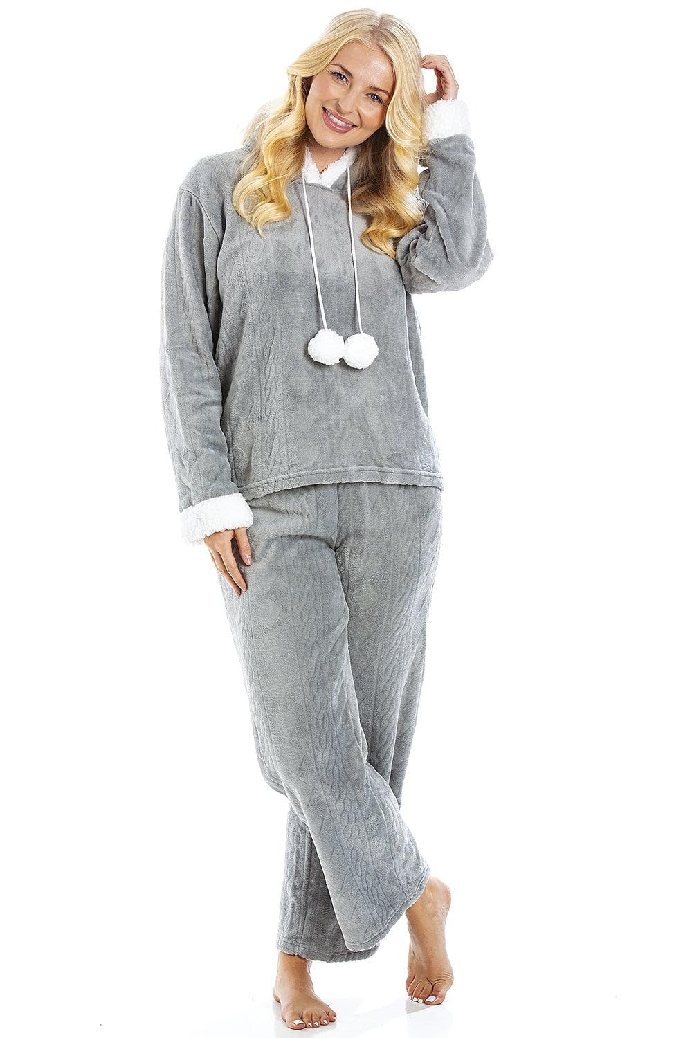 Camille Women's Hooded Pyjama Set Long Sleeve Fleece Nightwear