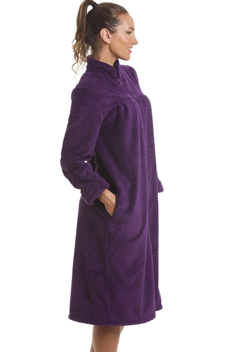 Soft Fleece Purple Zip Front Housecoat