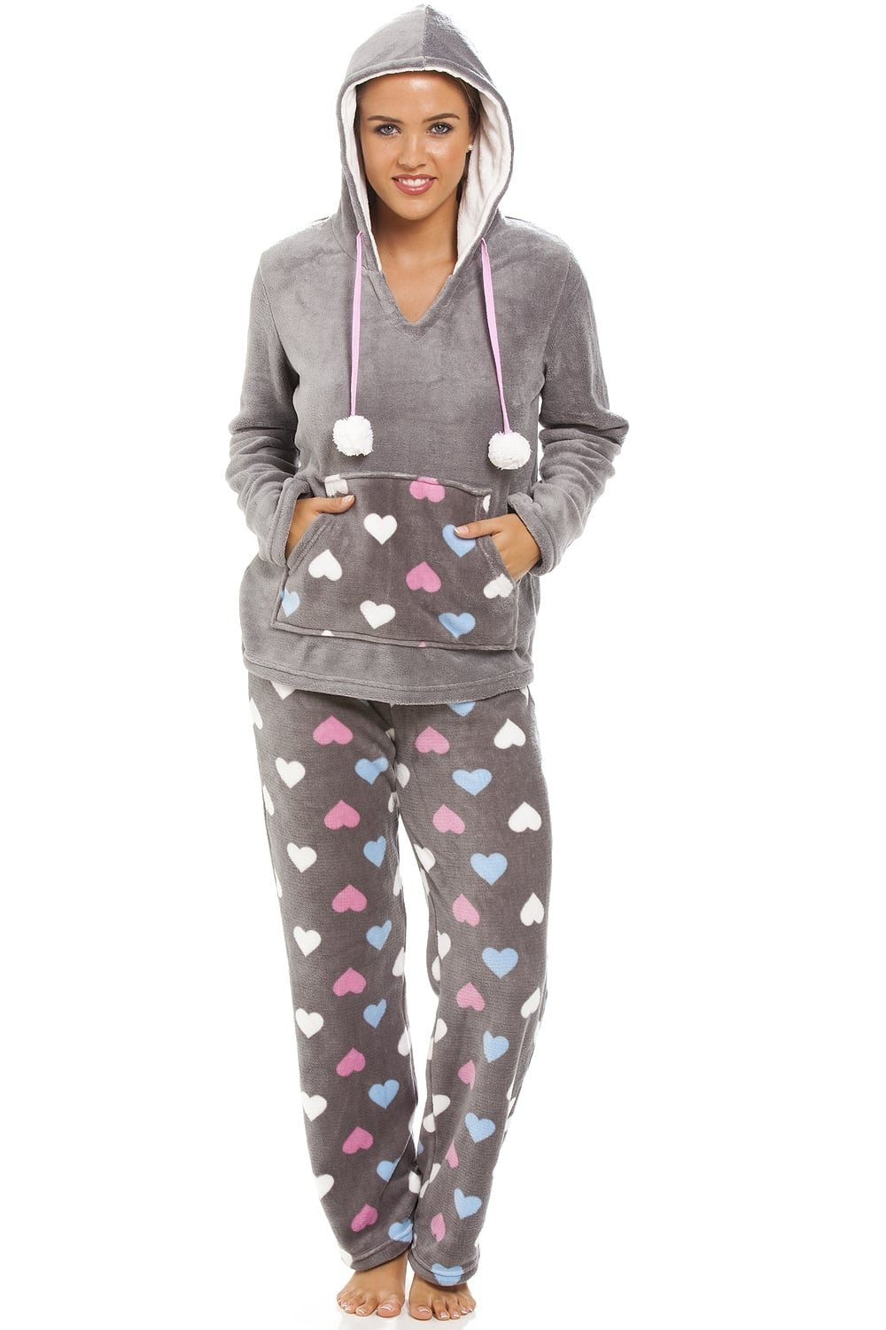 Multi Coloured Heart Print Supersoft Grey Pyjama Set