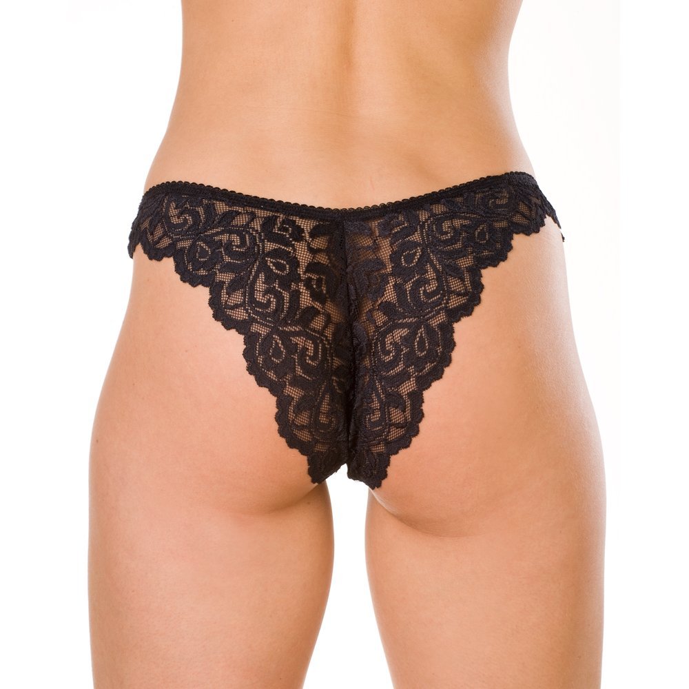 Camille Women's Thongs Black Floral Lace High Leg Knickers 3 Pack Set