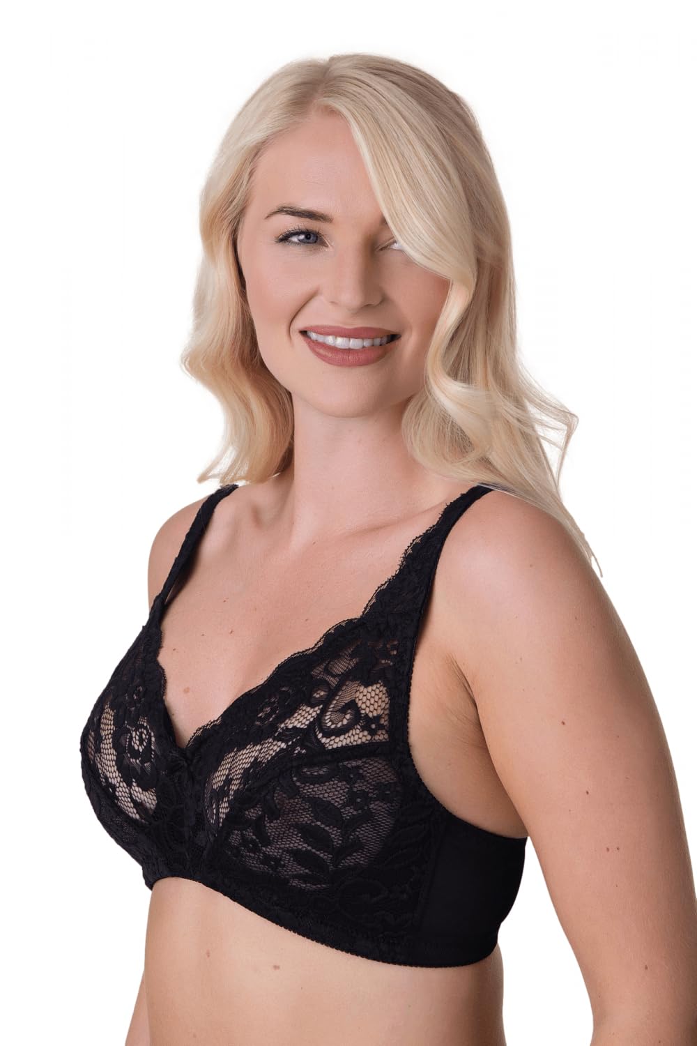 Womens Soft Lace Cup Non-Wired Bra Black
