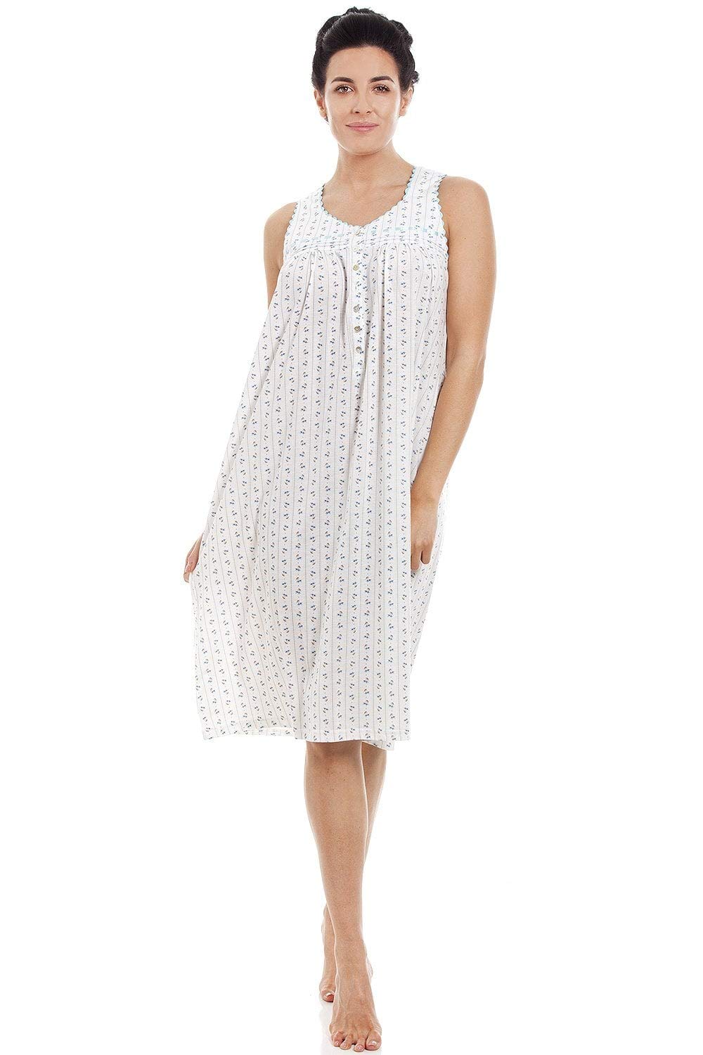 Womens Floral Pinstriped Sleeveless Nightdresses