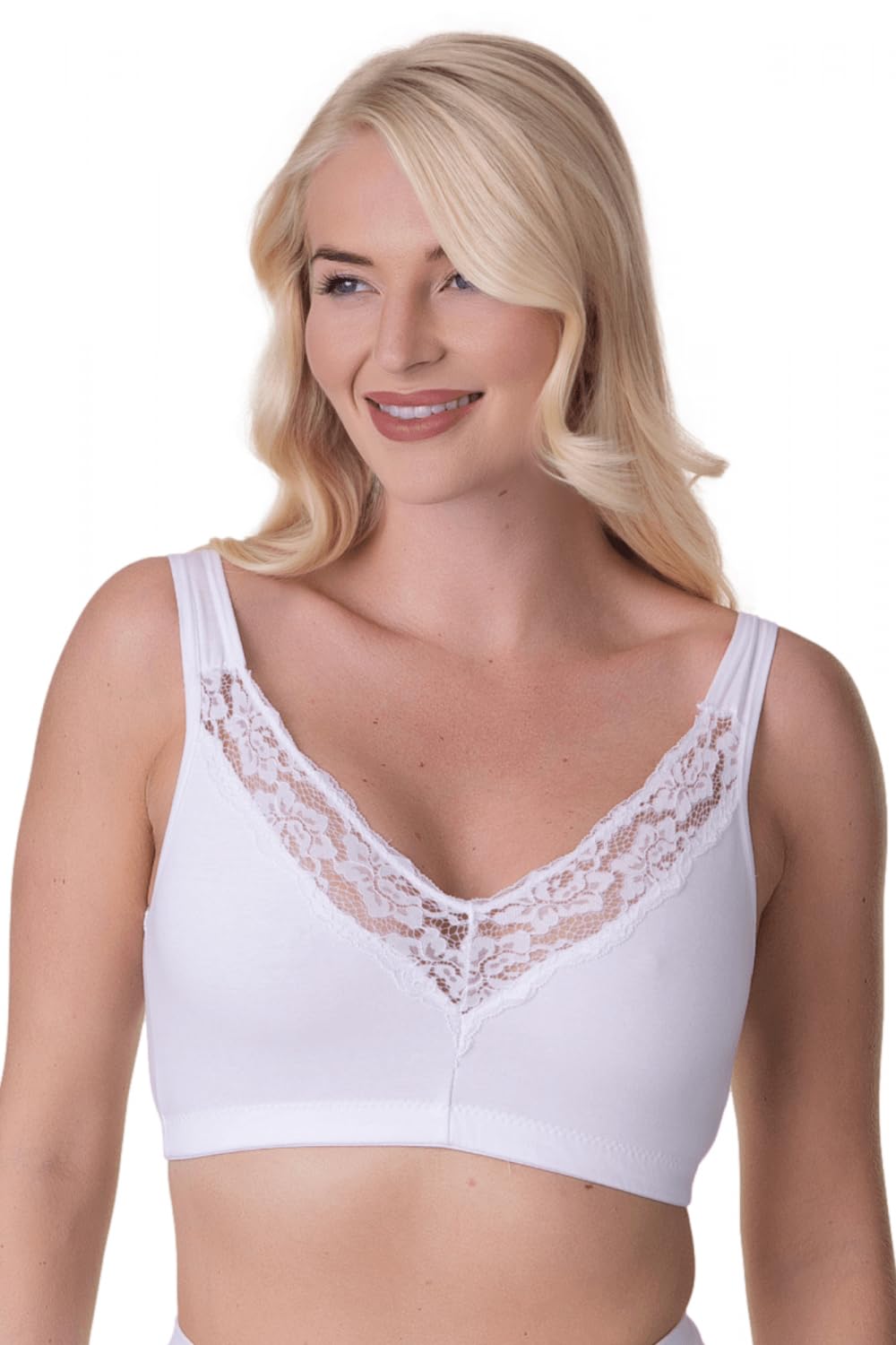 Womens Soft Cotton Elastane Trim 2 Pack Bra White