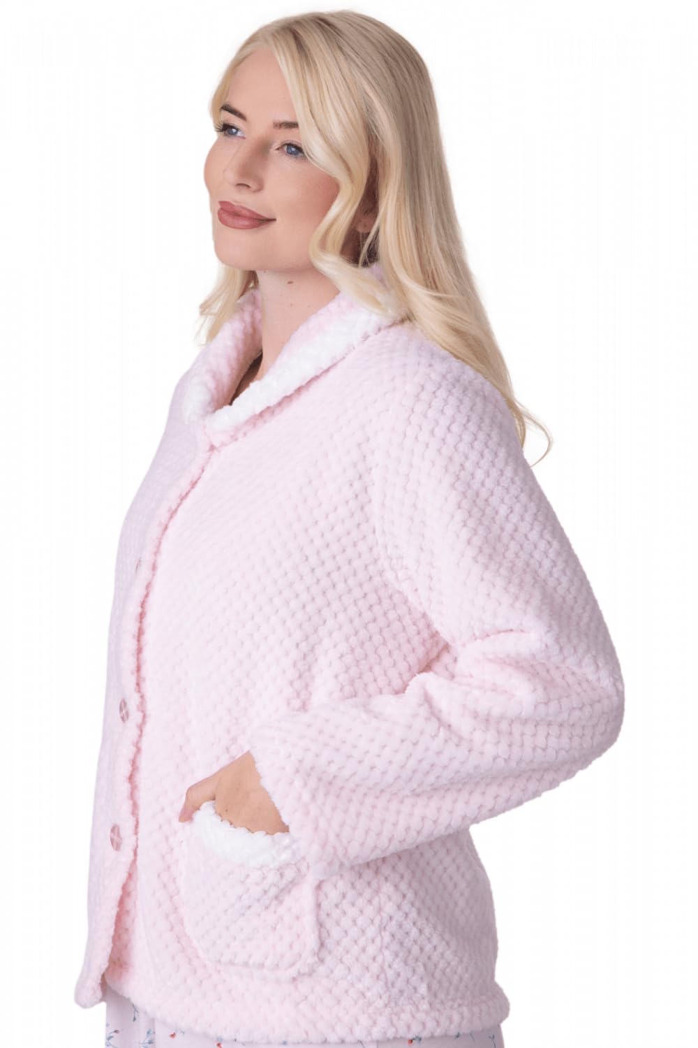 Camille Women's Supersoft Fleece Button Front Bed Jacket with Pockets