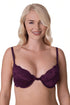 Womens Aubergine Floral Lace Padded Underwired Bra
