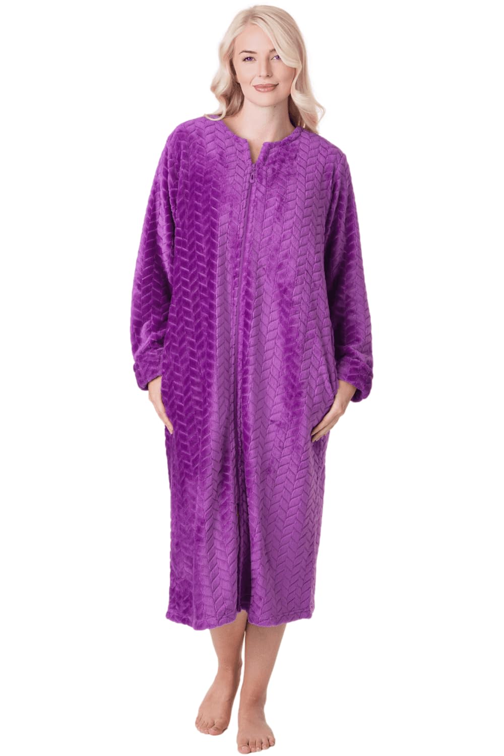 Womens Supersoft Zip Front Embossed Housecoat