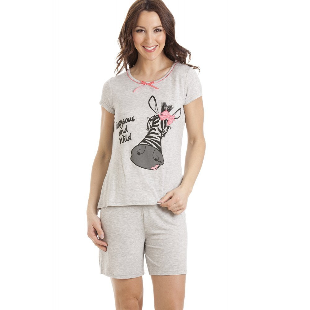 Grey Short Sleeve Zebra Motif Short Pyjamas