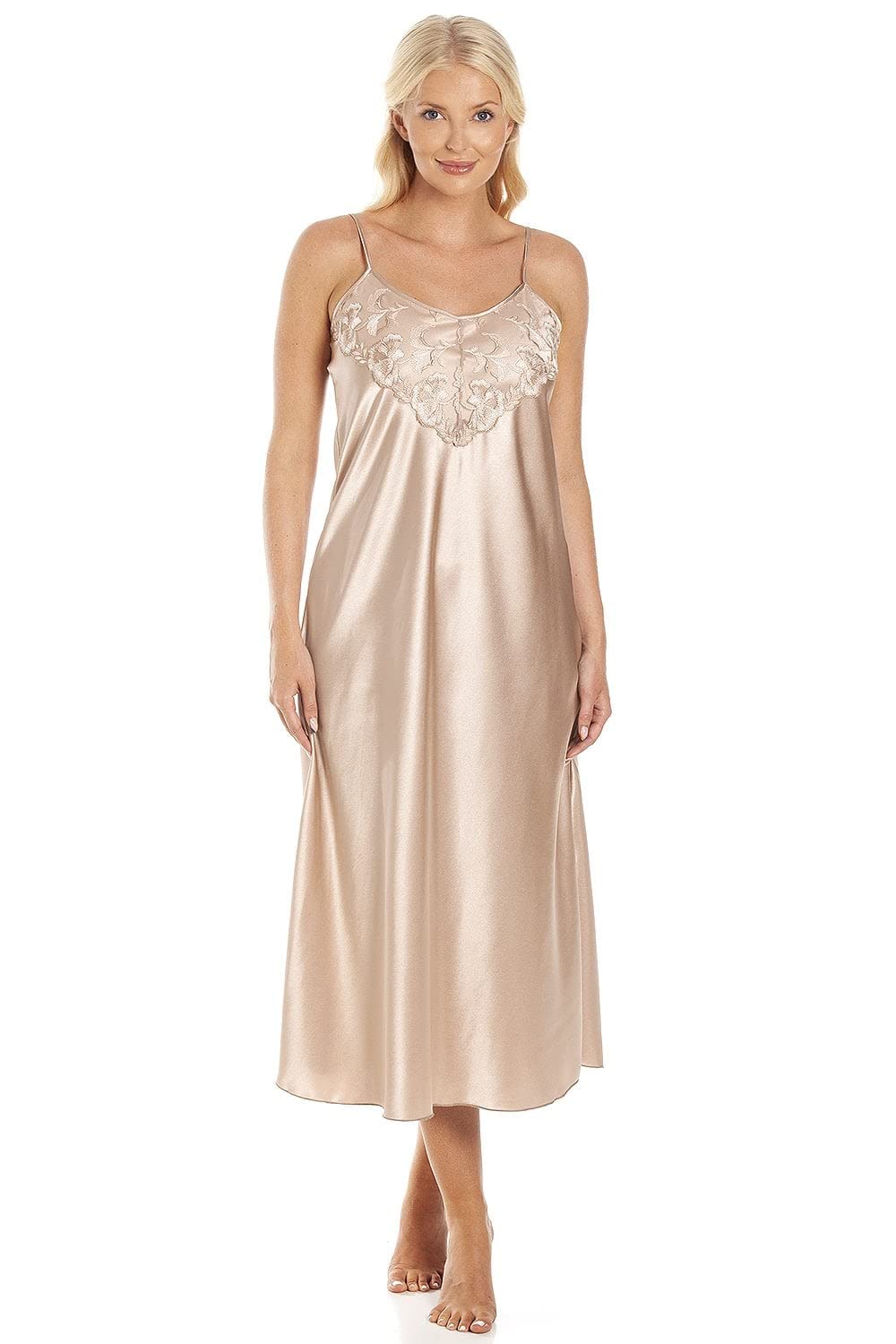 Womens Luxury Thin Strap Lace Satin Chemise