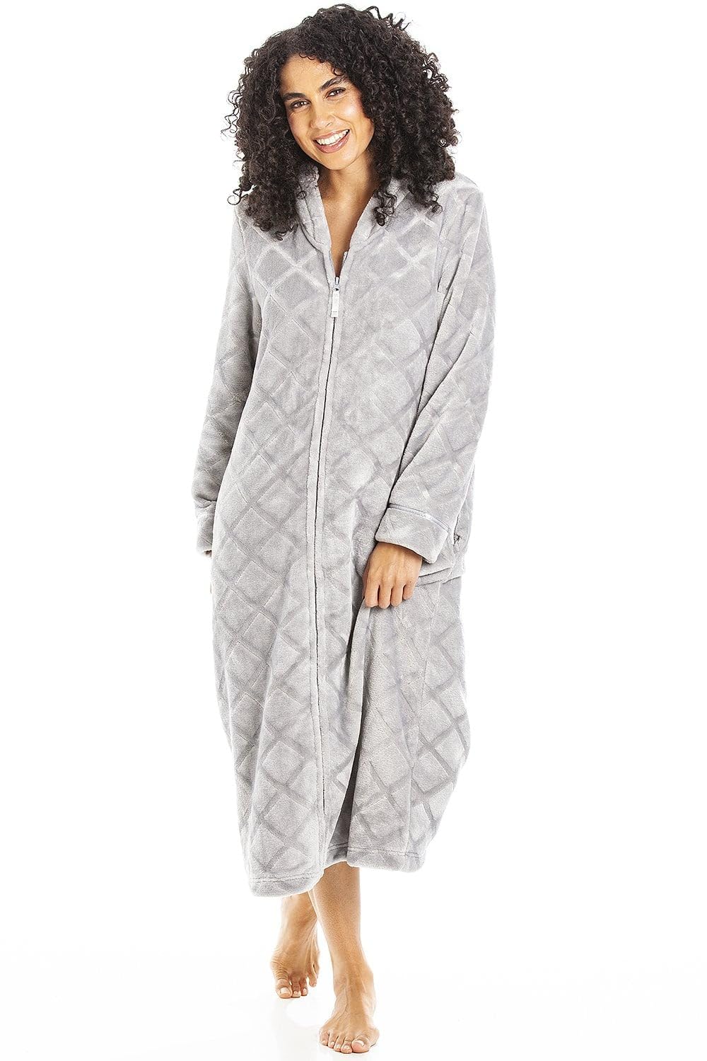 Camille Women's Housecoat Fleece Zip Robe with Inseam Pockets
