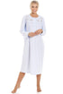 Camille Women's Light Blue Long Sleeve Nightdress with Embroidery & Buttons