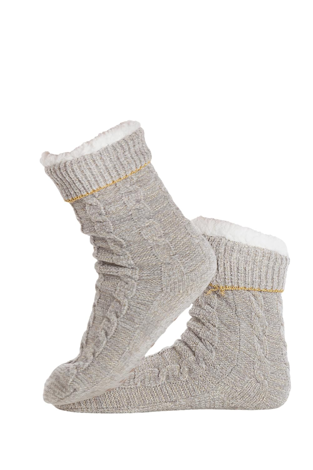 Ladies Chenille Cable Lurex Slipper Sock