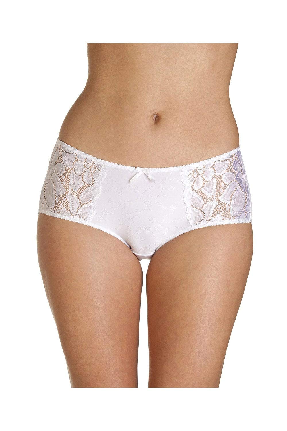Womens White Lace Panel Jacquard 3 Pack Boxer Shorts