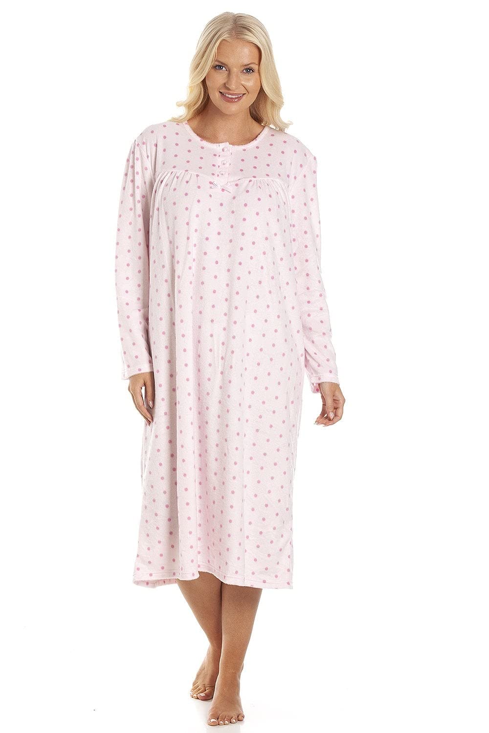Classic Long Sleeve Polka Dot Soft Fleece Nightdresses