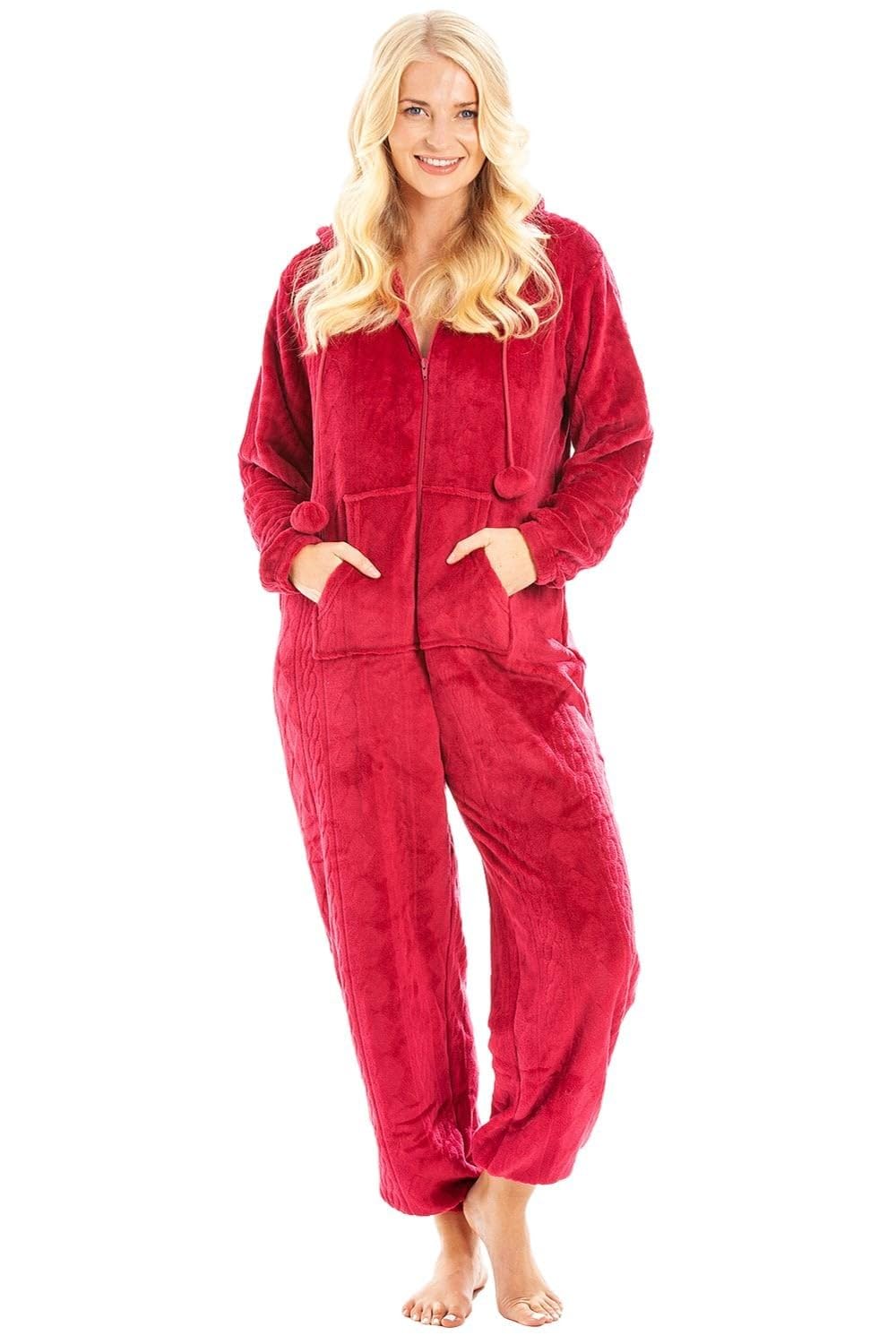Camille Women's Hooded Super Soft Fleece Onesie Ladies Zip Jumpsuit