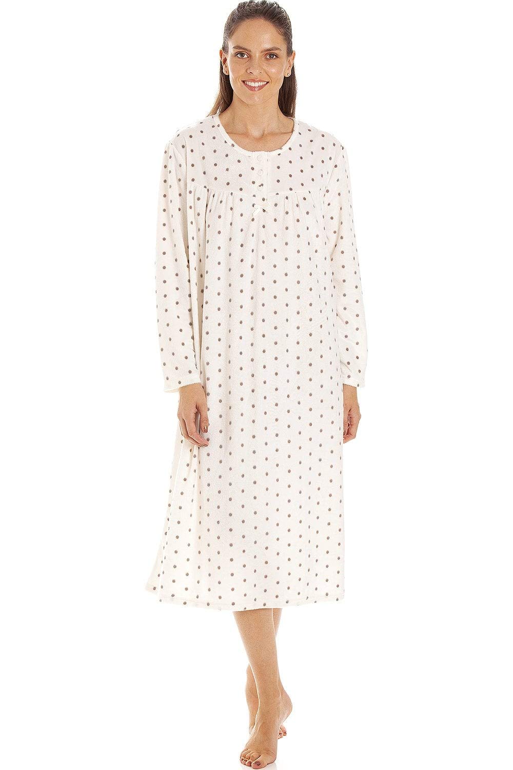 Classic Long Sleeve Polka Dot Soft Fleece Nightdresses