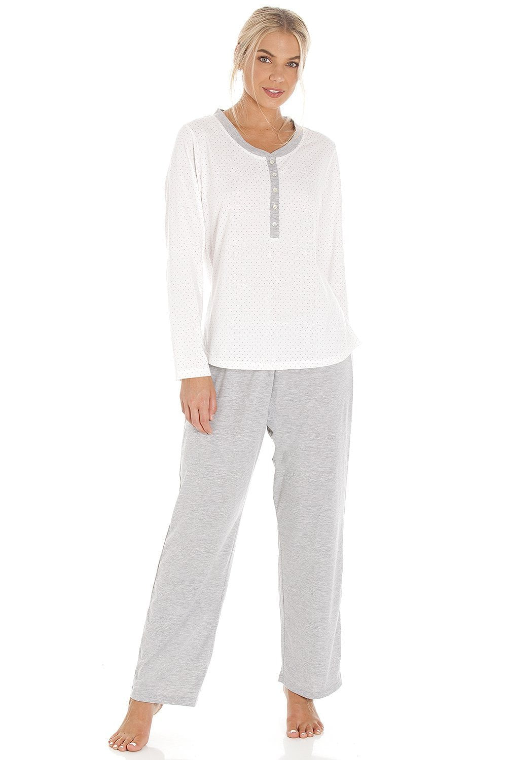 Womens Various Pin Dot Long Sleeve Polycotton Pyjama Sets