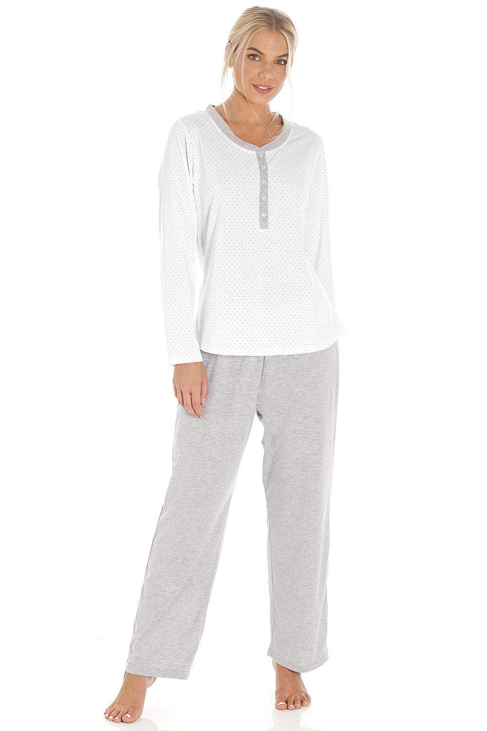Womens Various Pin Dot Long Sleeve Polycotton Pyjama Sets