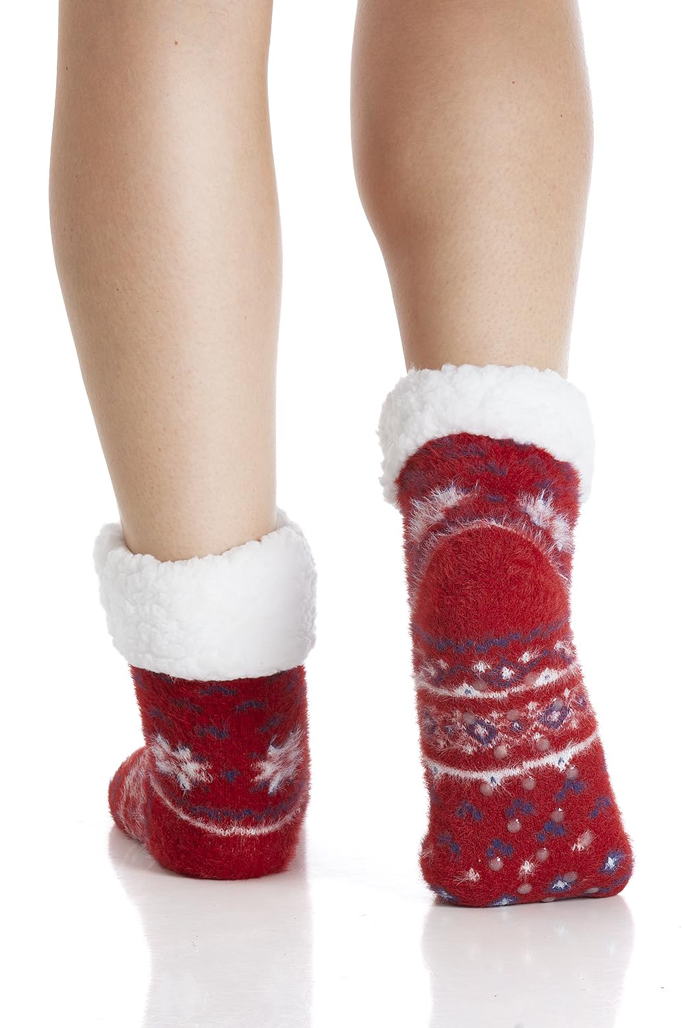 Ladies Soft and Fuzzy Fairisle Print Bed Socks