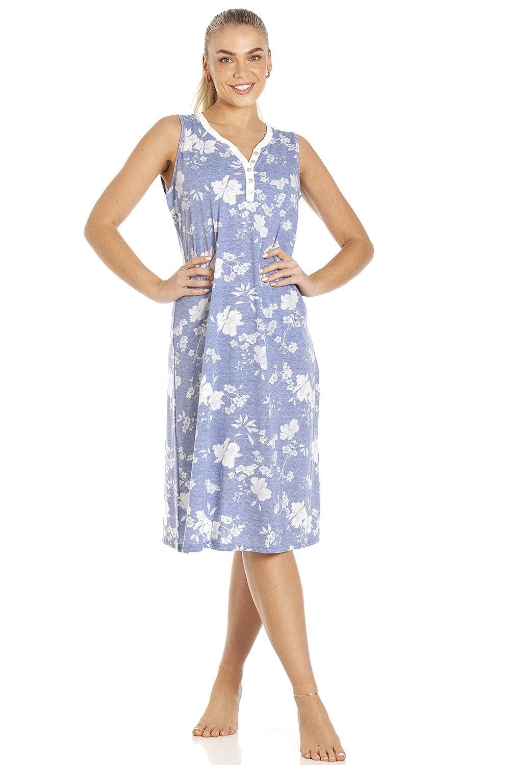 Womens Lightweight White Floral Sleeveless Nightdress