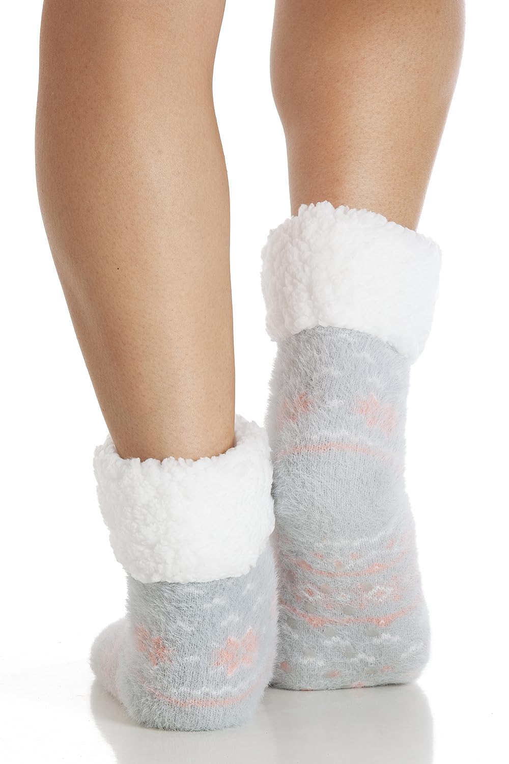 Ladies Soft and Fuzzy Fairisle Print Bed Socks