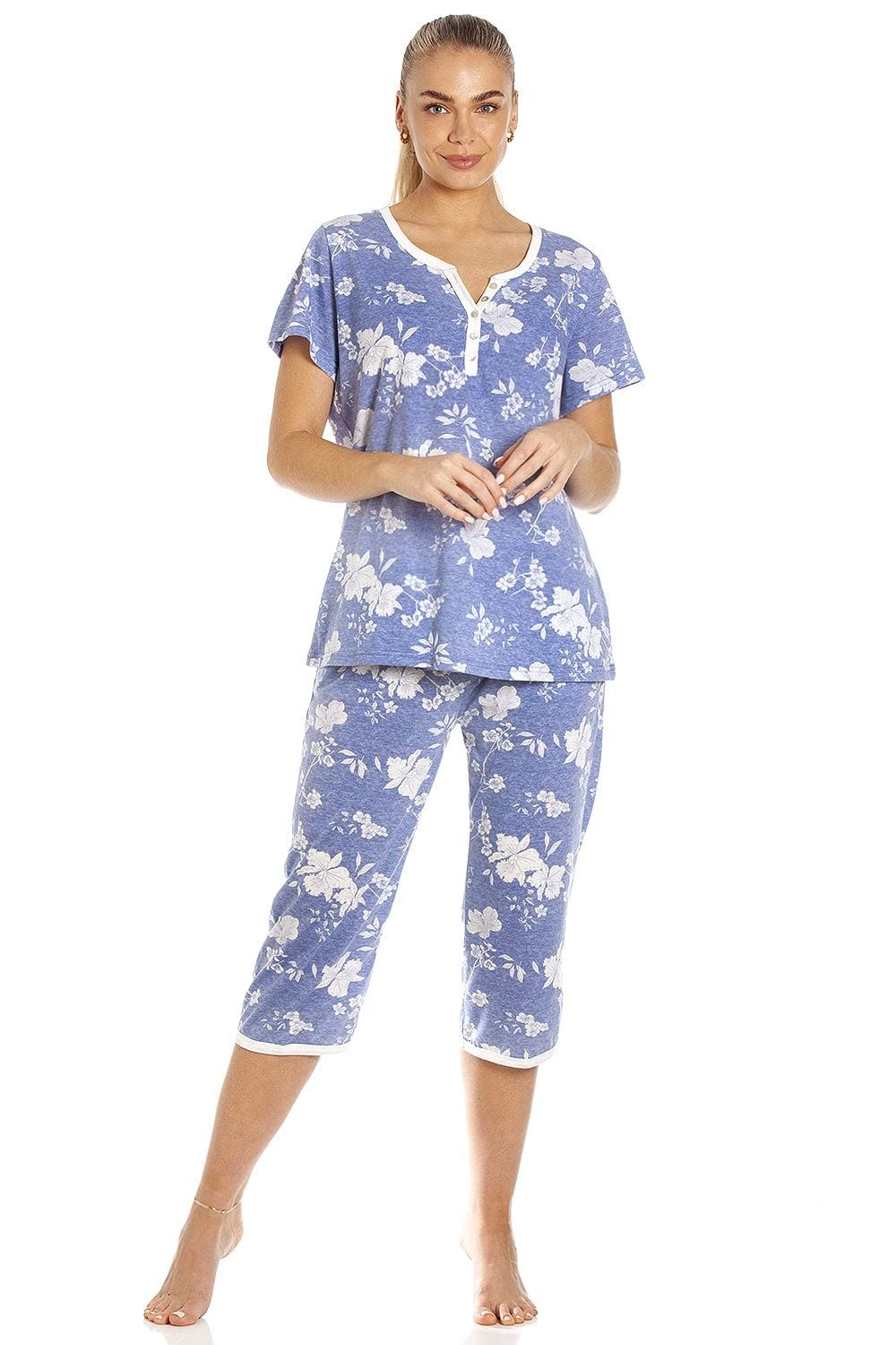 Womens Lightweight Floral Capri Pyjama Set