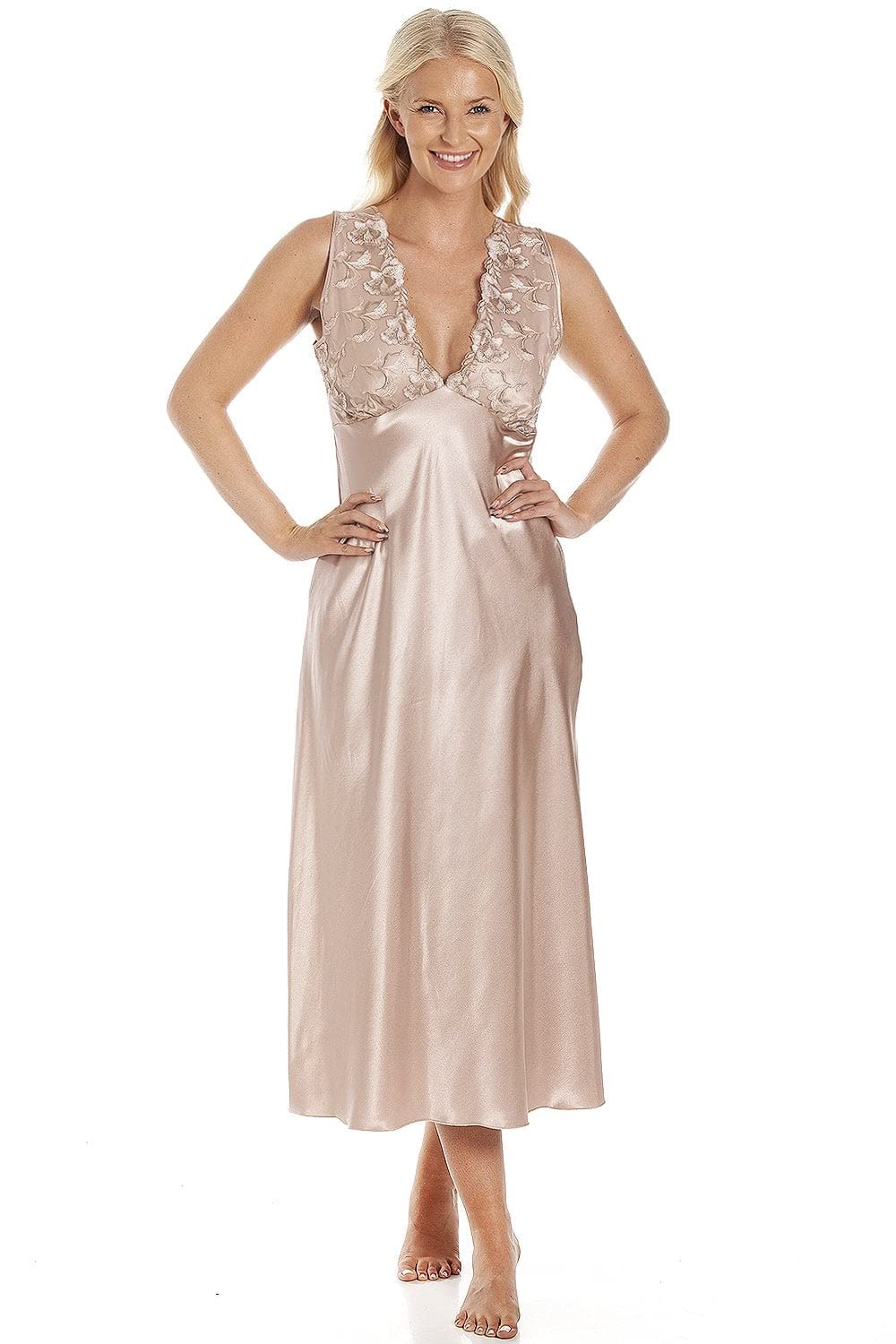 Womens Luxury Lace Satin Chemise 