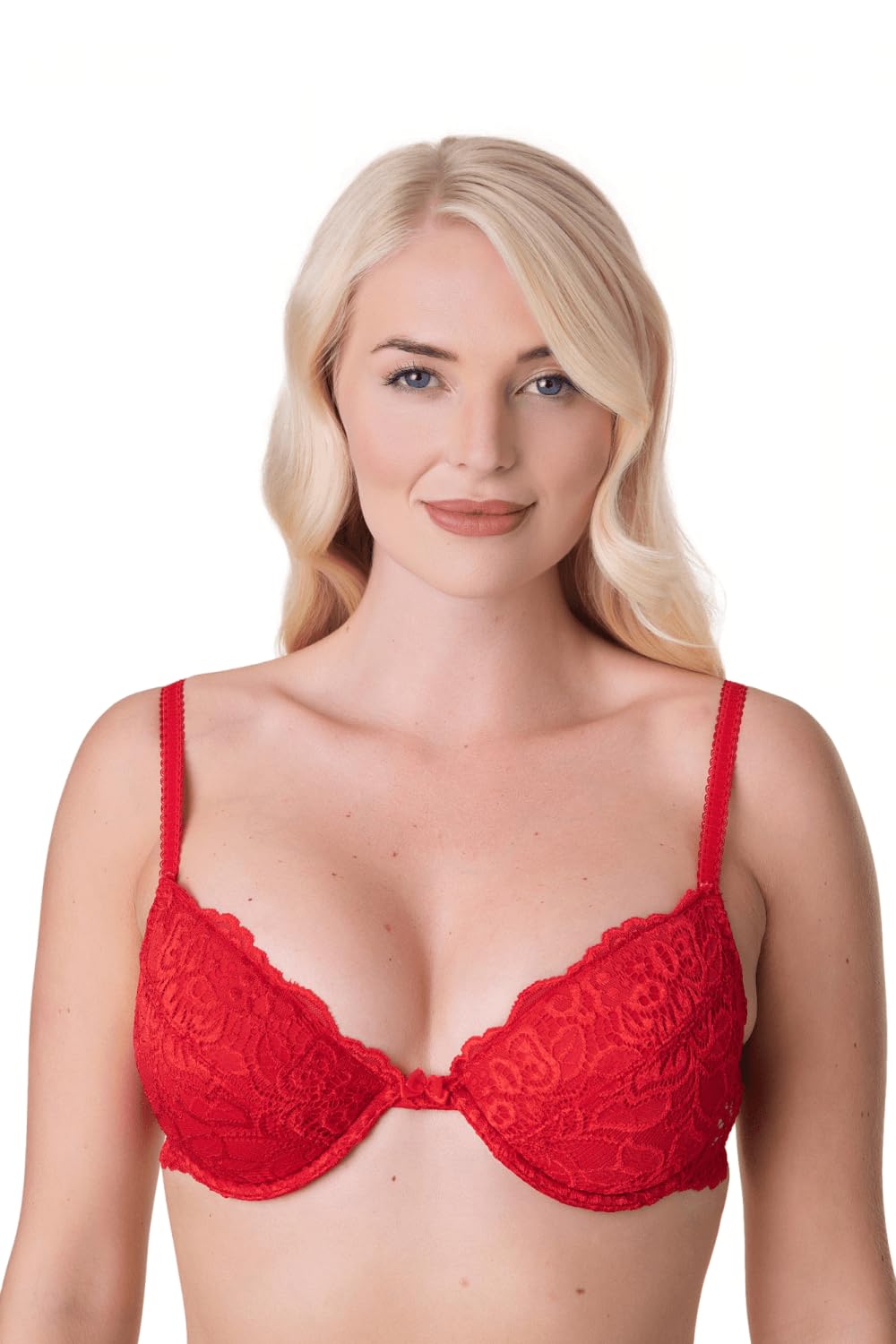Camille Women's Underwired Bra in Red Floral Lace Padded Cup Lingerie