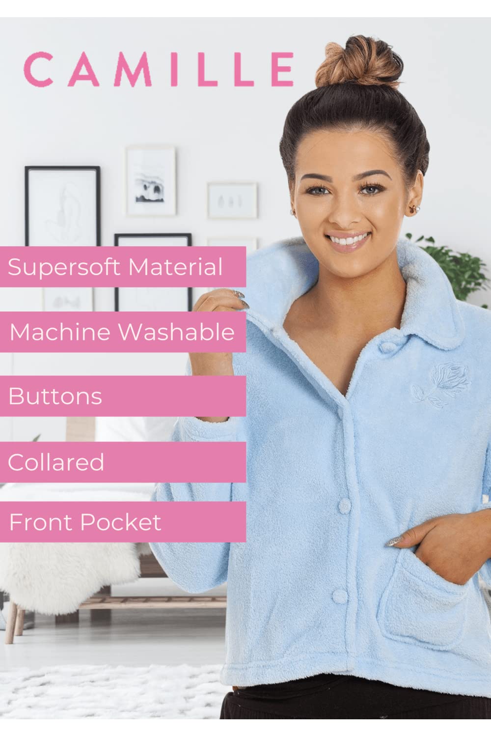 Camille Women's Bed Jacket in Soft Warm Fleece Cosy Nightwear Coat