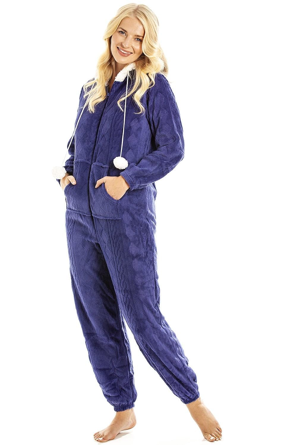 Camille Women's Hooded Super Soft Fleece Onesie Ladies Zip Jumpsuit