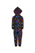 Childrens Unisex Black With Multi Colour Paw Print Onesie
