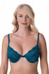 Camille Women's Underwired Bra Teal Green Floral Lace Padded Cup Lingerie