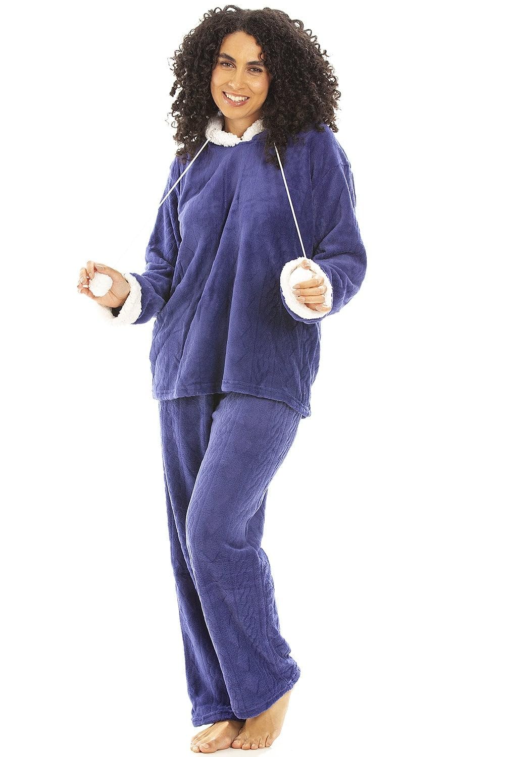 Camille Women's Hooded Pyjama Set Long Sleeve Fleece Nightwear