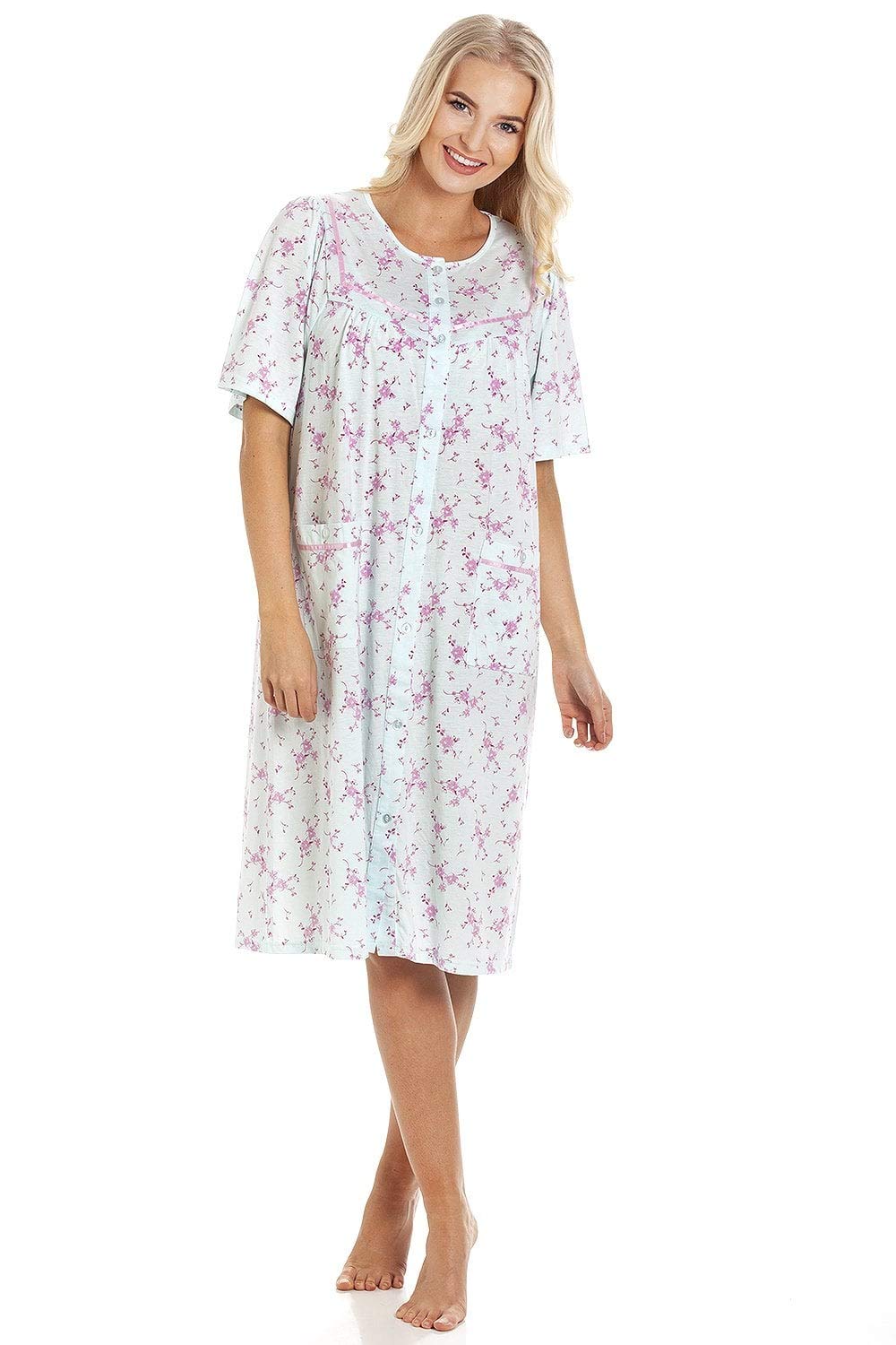 Womens Short Sleeve Button Up Floral Nightdresses